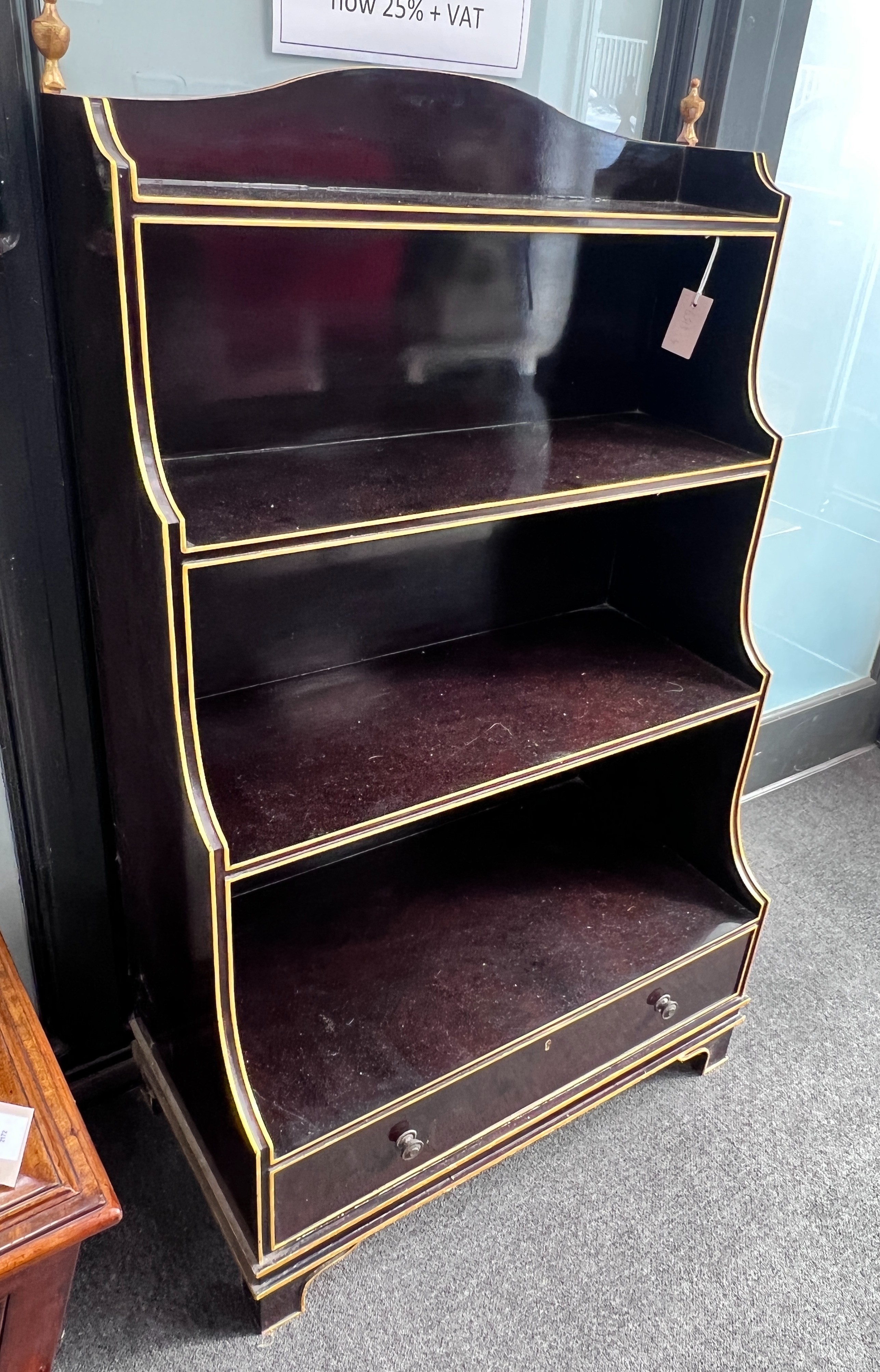 A Thomas Messel Regency style coromandel lacquer parcel gilt graduated open bookcase, length 75cm, depth 39cm, height 126cm
